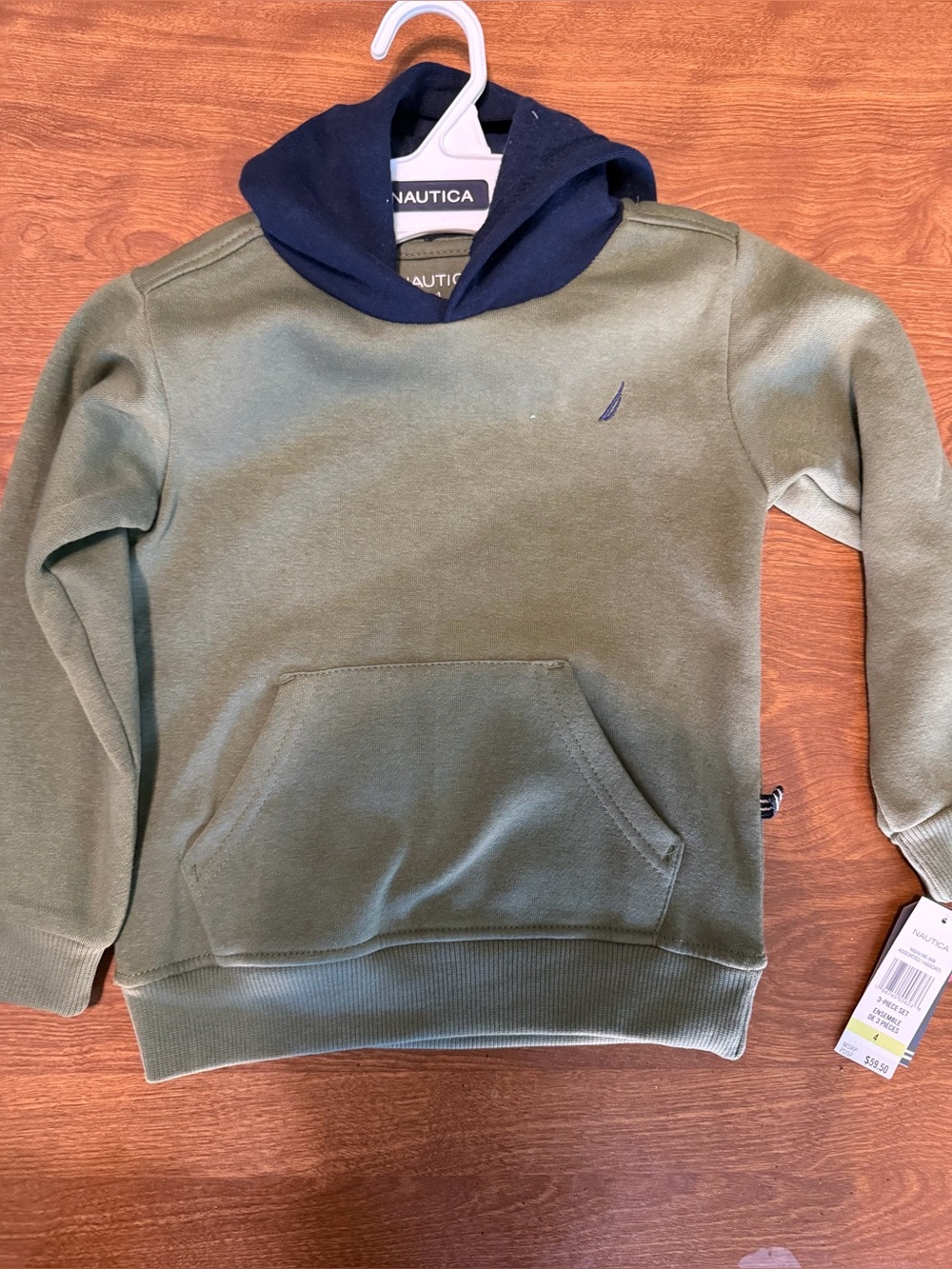 Nautica Kids Olive Green Sweatshirt with Navy Hood size 4 nwt